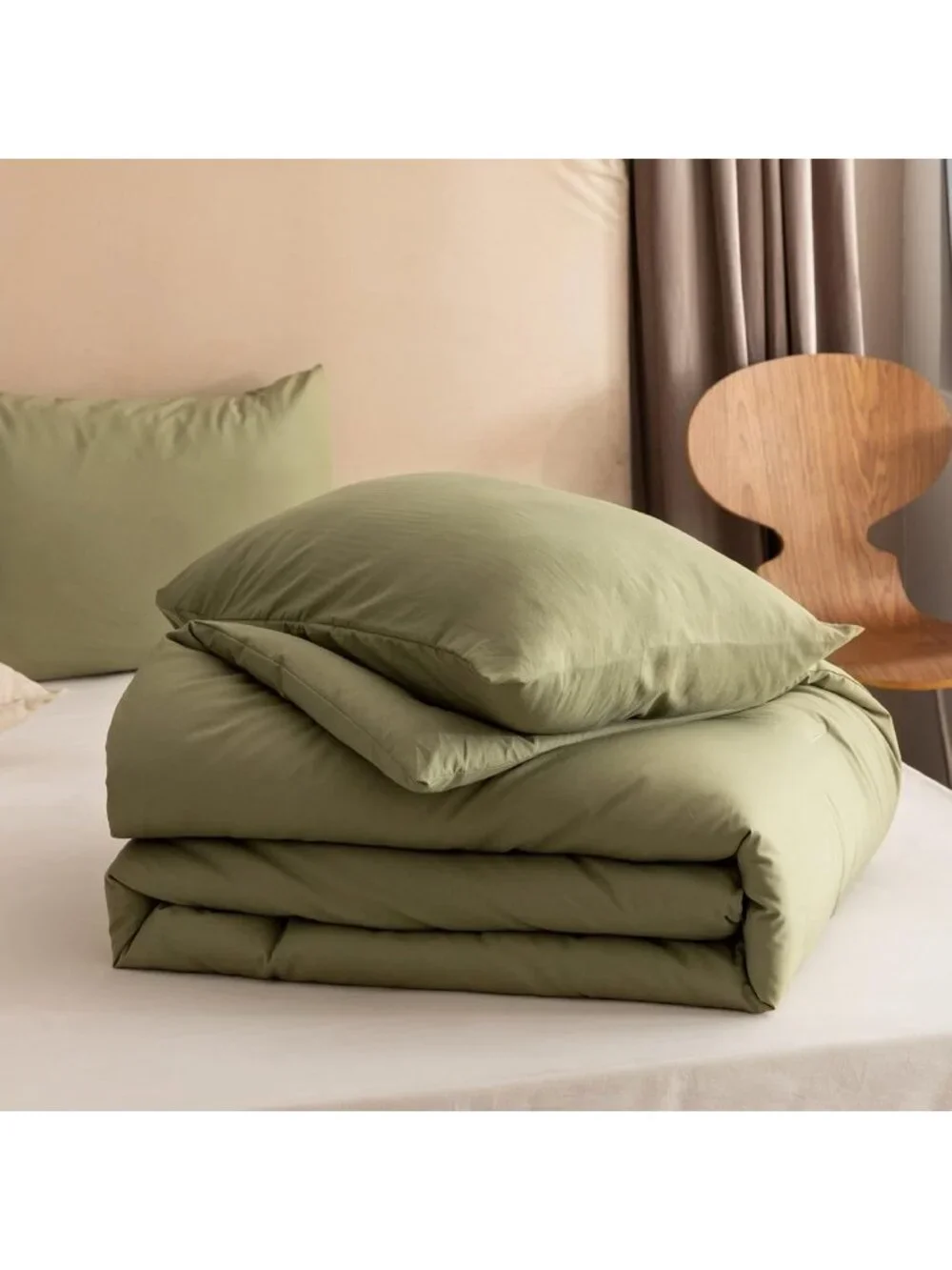Olive Green Queen Comforter Set - 3pc Boho Bedding, Lightweight All-Season Quilt